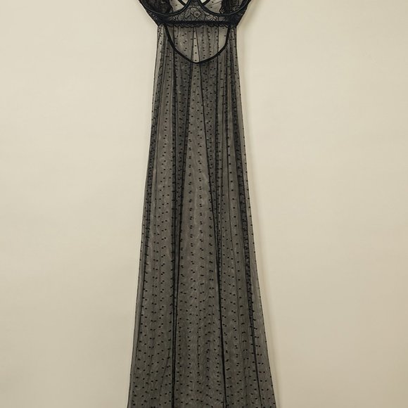 Black Sheer Lace Double Splits Maxi Gown with Thong Lingerie Set - Picture 8 of 15